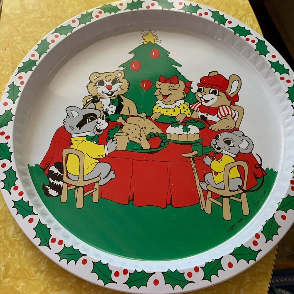 Vintage otc woodland animals tin holiday platter or cookie tray
